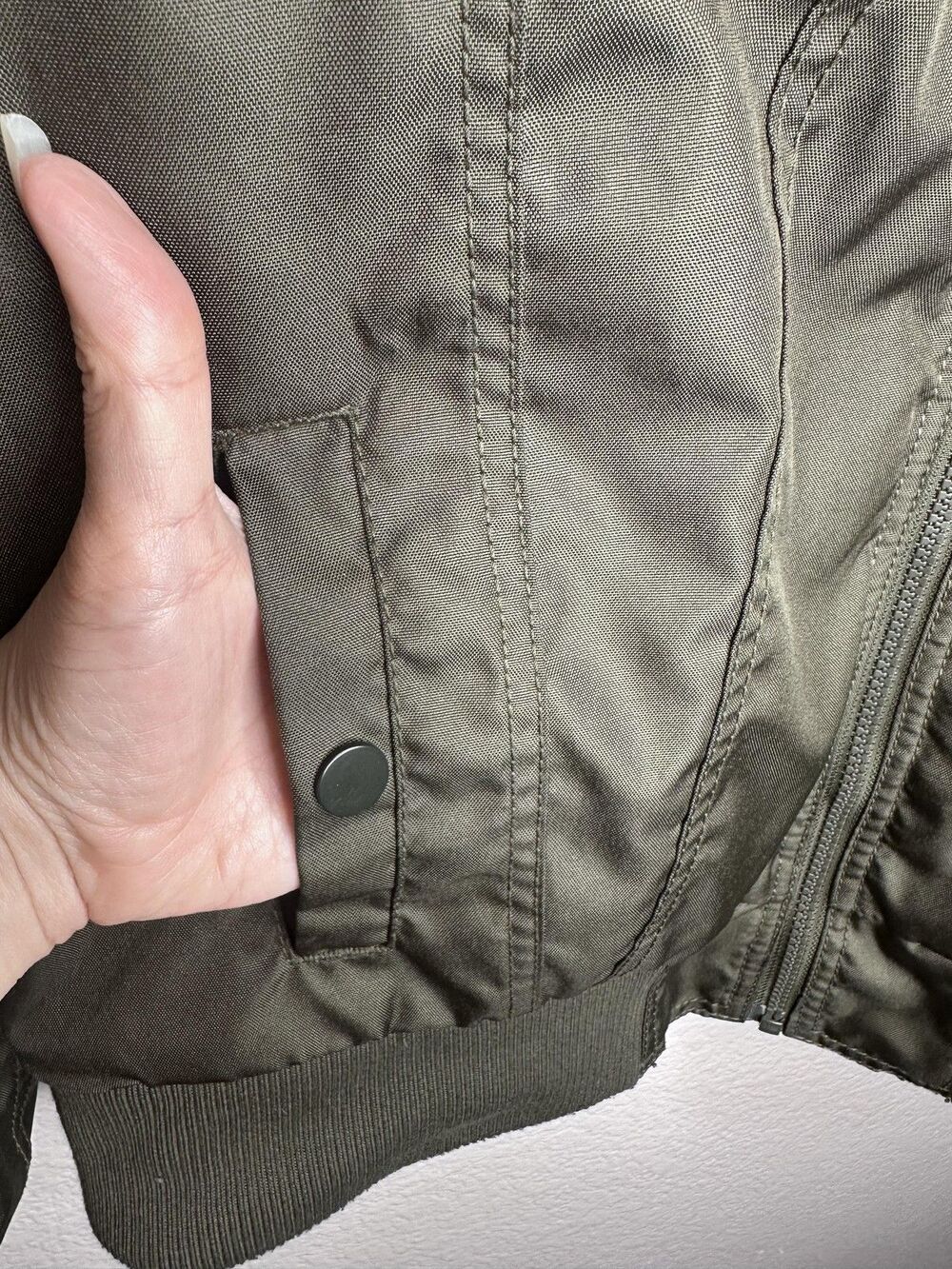 Levi Jacket Mens Large Green Bomber Quilted Zip Pockets Insulated Ribbed Hem - Picture 5 of 6